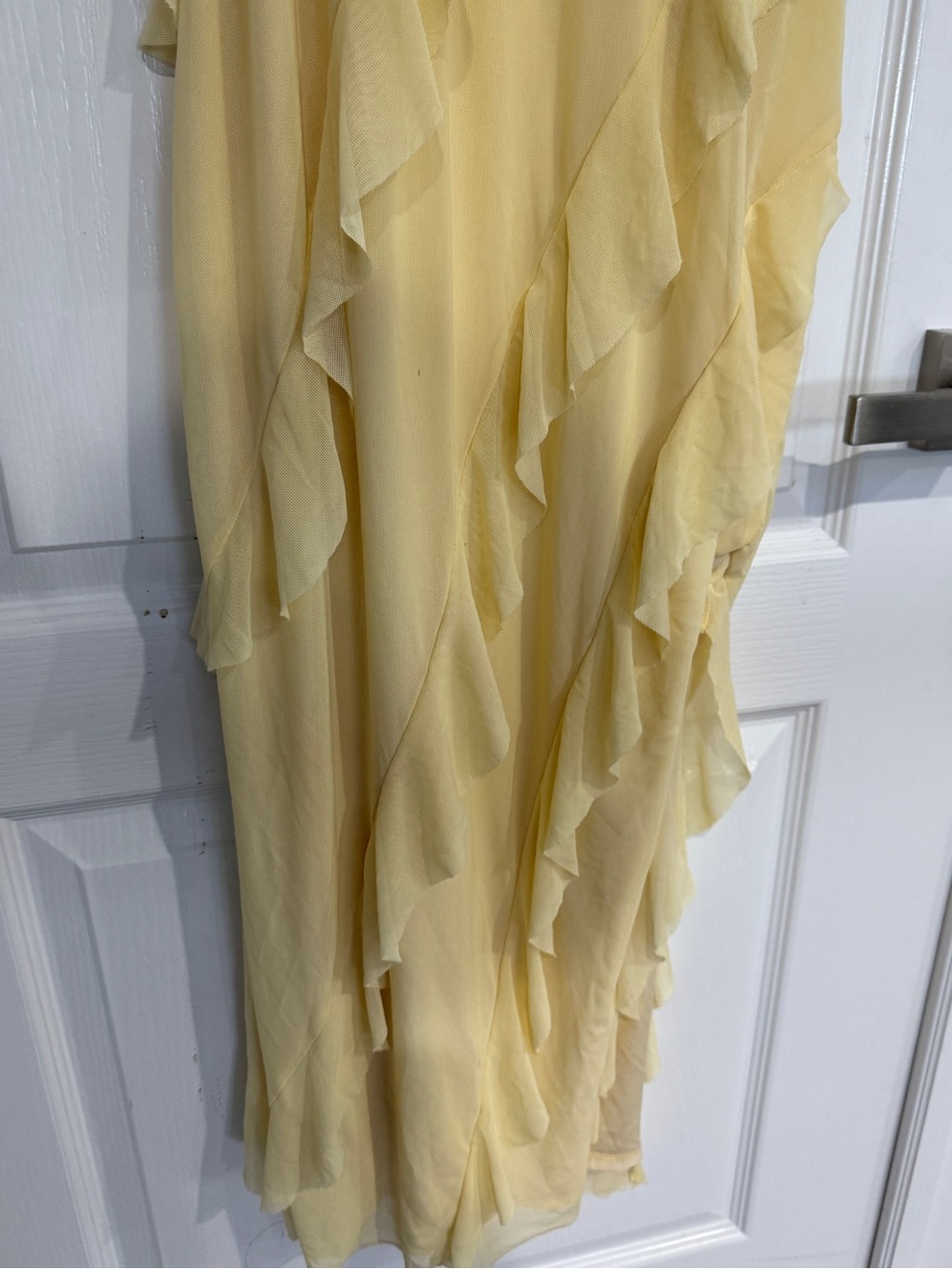 Le Chateau Ruffled Strapless Mesh Midi Dress